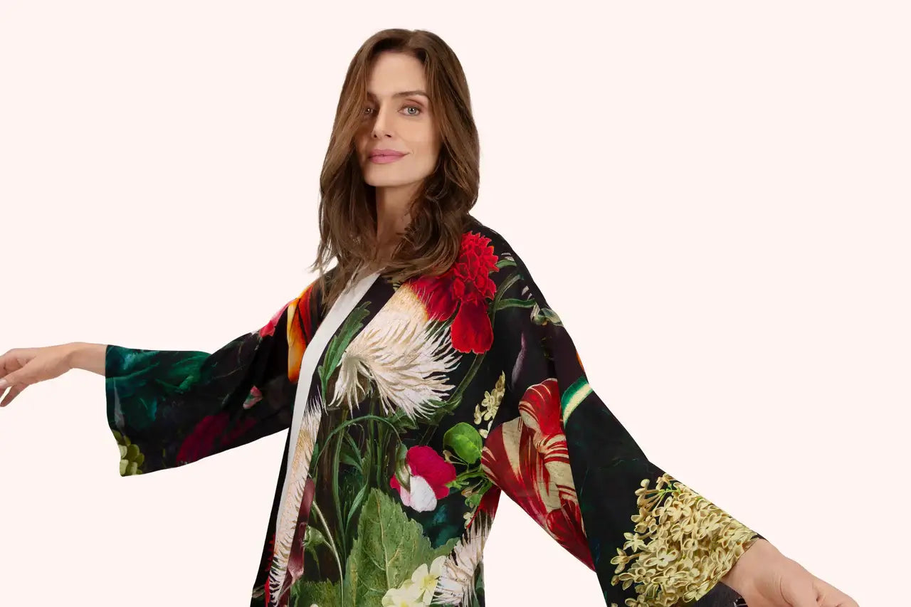 Powder Design Kimono Jacket - Opulant Florals, Chocolate