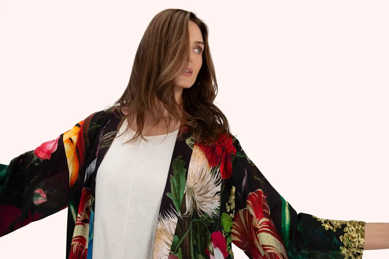 Powder Design Kimono Jacket - Opulant Florals, Chocolate