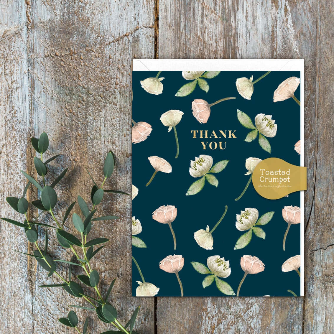 Thank You 'Peonies & Waterlilies' Card (Cello-Free)