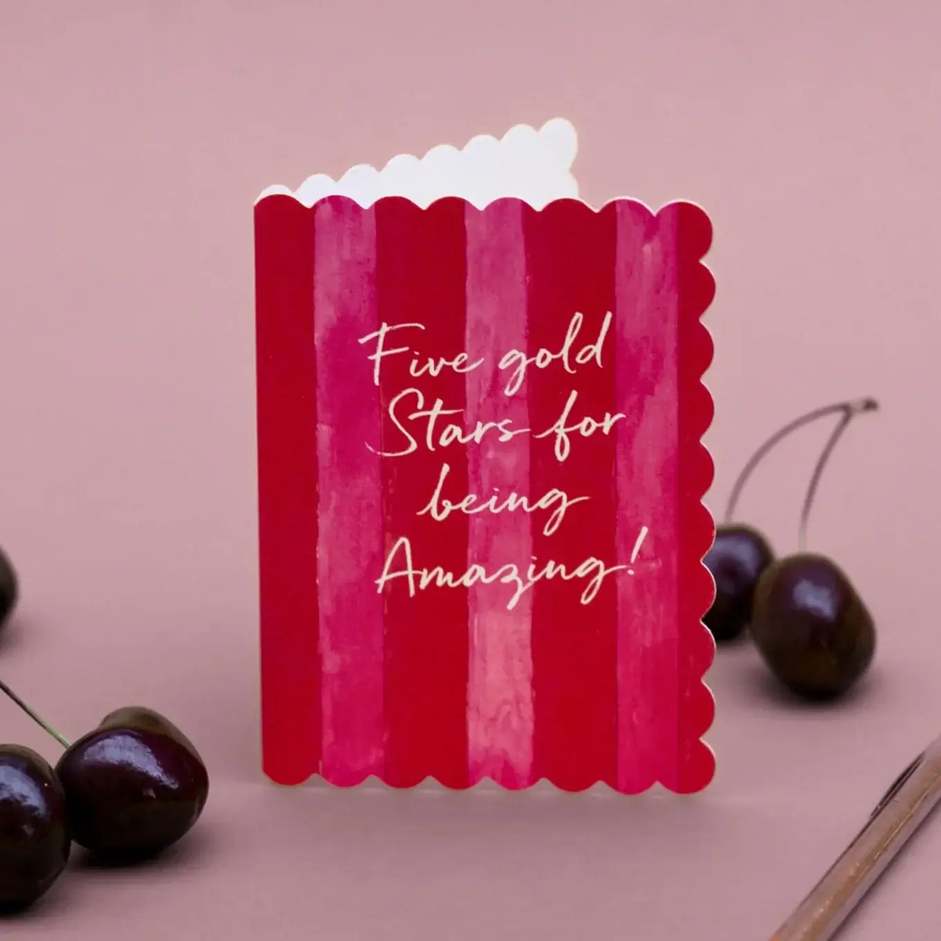 Five Gold Stars (Raspberry & Cherry Stripes) Card