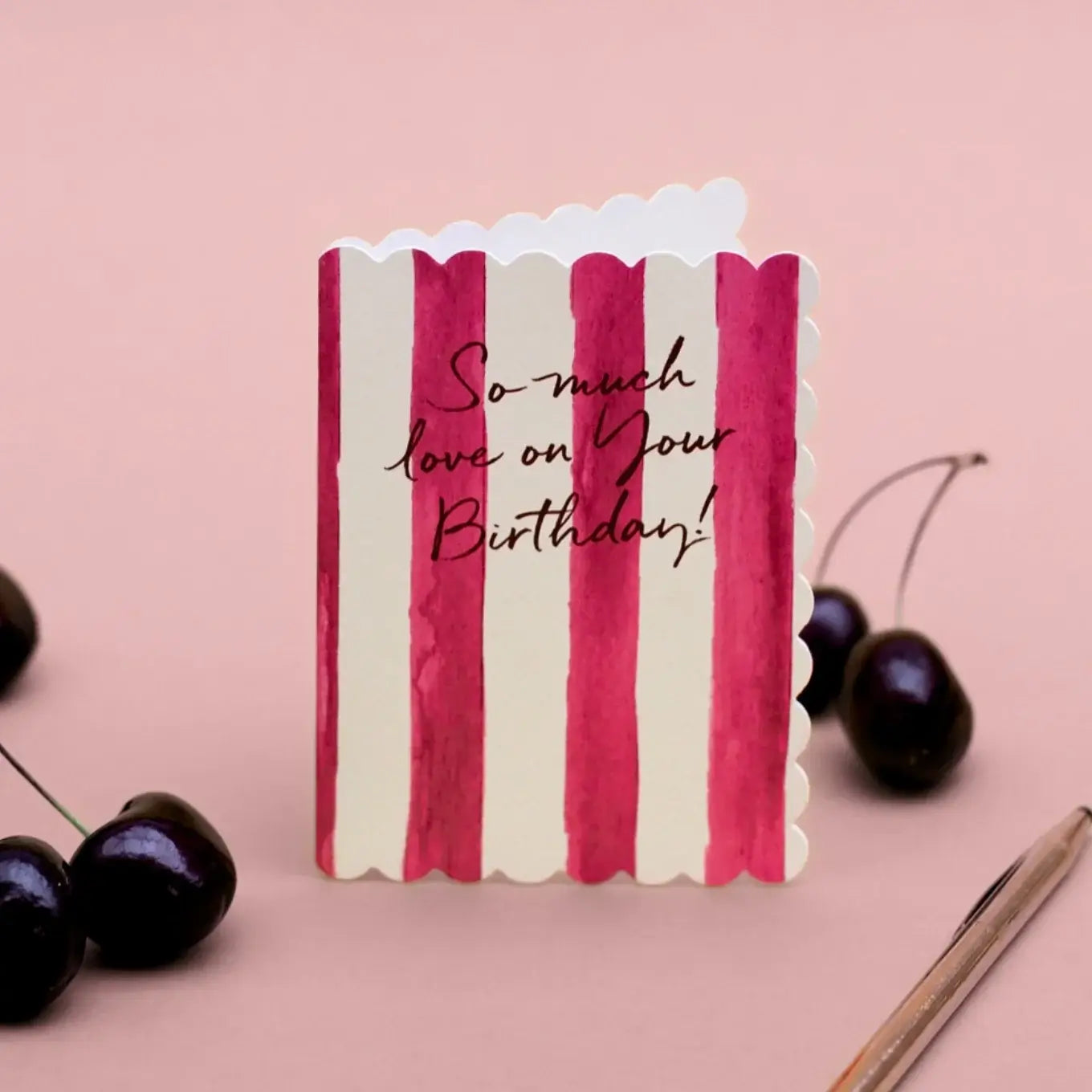 So Much Love on your Birthday (Raspberry Stripes) Card