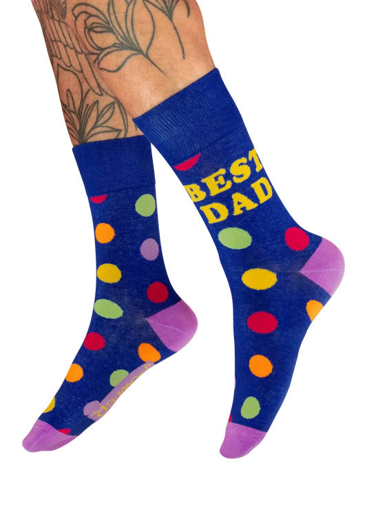 Powder Design Men's Socks - Best Dad Polka Dot Navy