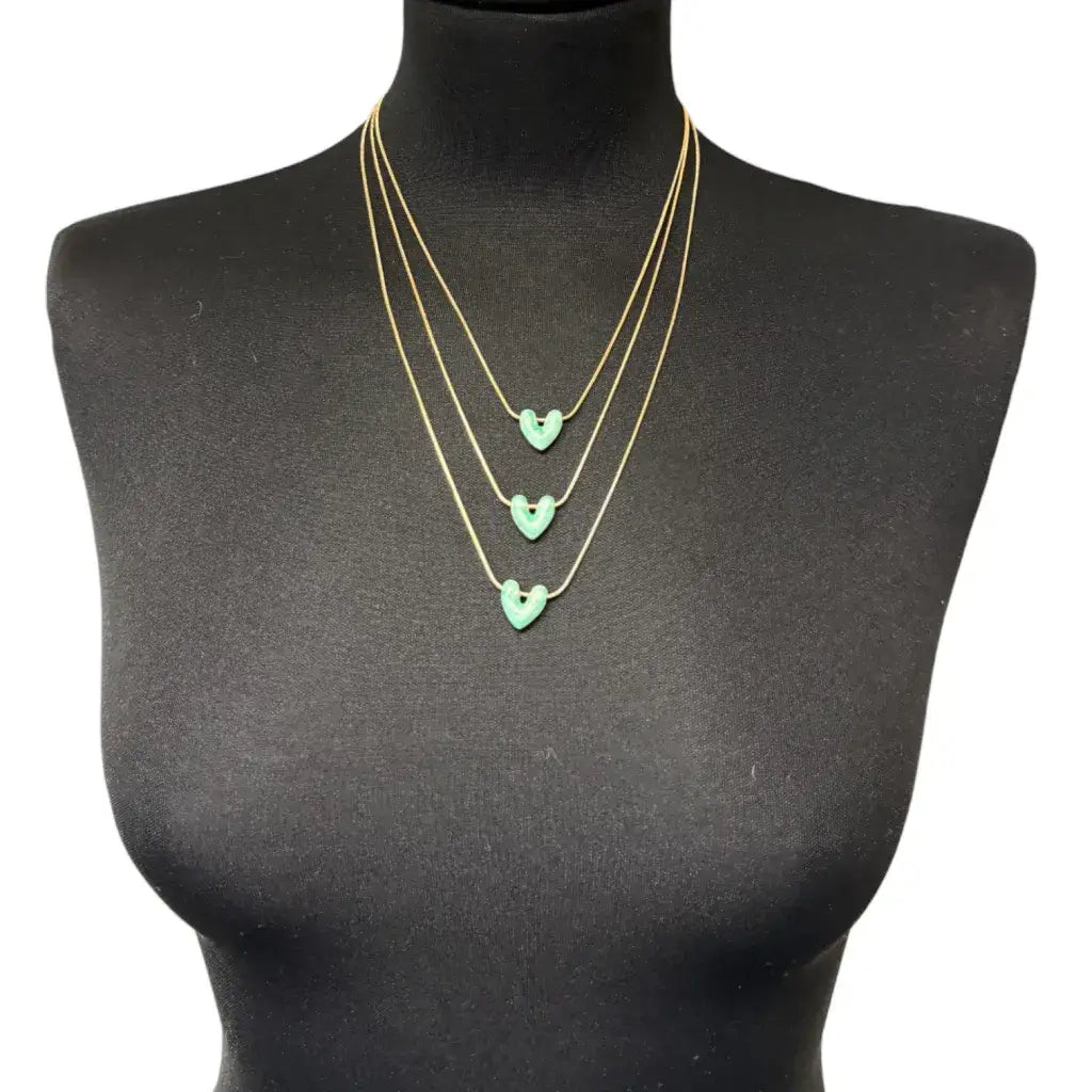Jess & Lou - Multi-Layer Heart Pearlescent Necklace Aqua