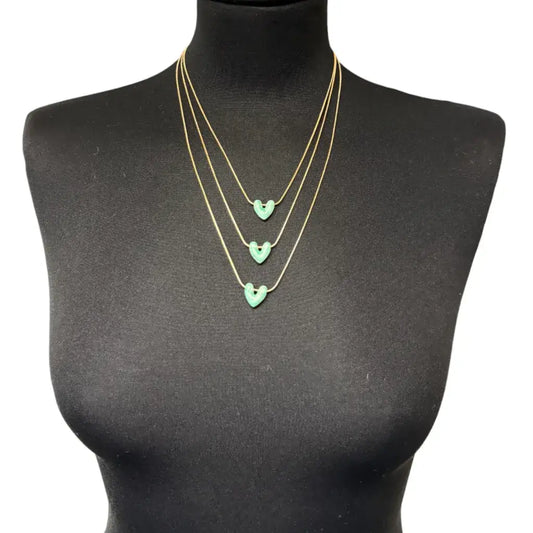 Jess & Lou - Multi-Layer Heart Pearlescent Necklace Aqua
