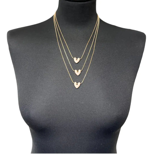 Jess & Lou - Multi-Layer Heart Pearlescent Necklace Pink