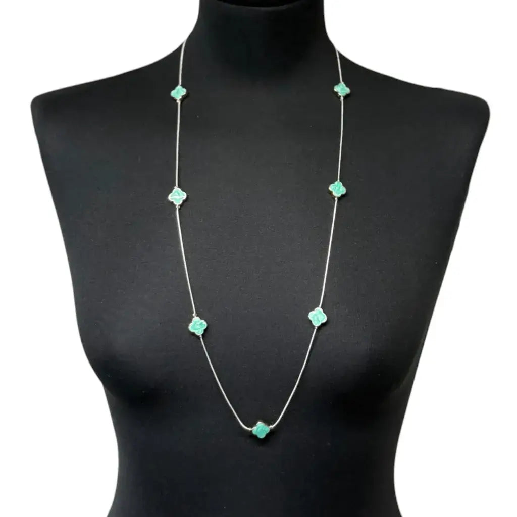 Jess & Lou - Clover Pearlescent Necklace Aqua