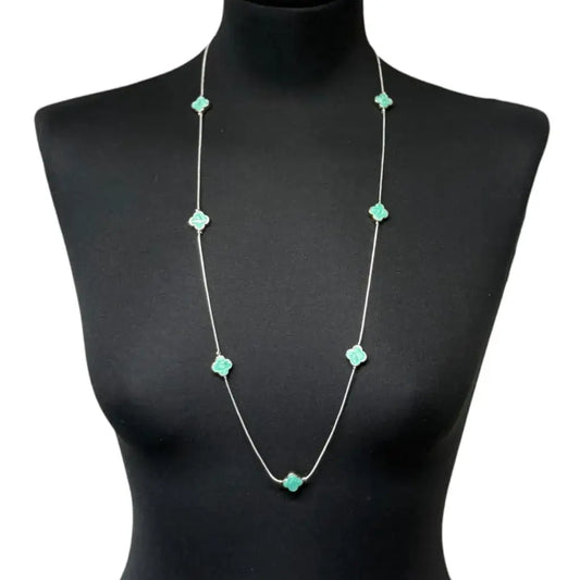Jess & Lou - Clover Pearlescent Necklace Aqua