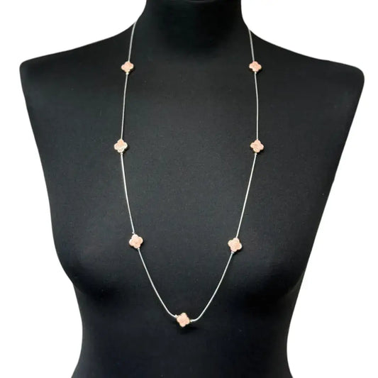 Jess & Lou - Clover Pearlescent Necklace Pink