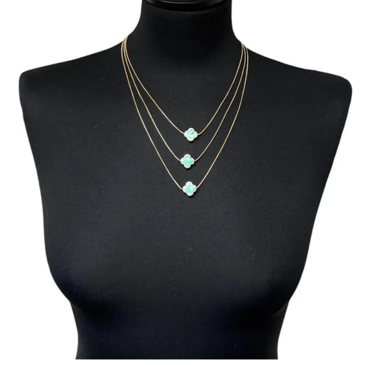 Jess & Lou - Multi-Layer Clover Pearlescent Necklace Aqua