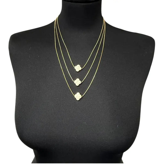 Jess & Lou - Multi-Layer Clover Pearlescent Necklace White