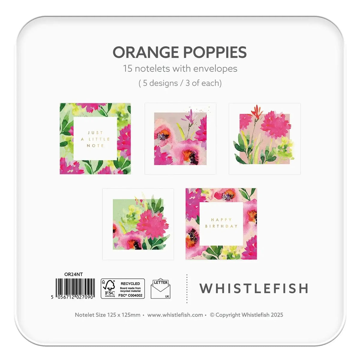 Whistlefish Cards - Orange Poppy Notelet Tin