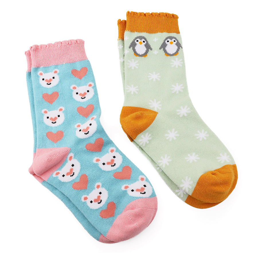 POM Cherie - Winter wonderland polar bear and penguin socks duo
