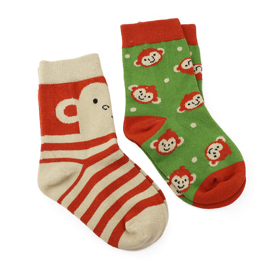 POM Cherie - Little monkey tan and green socks duo