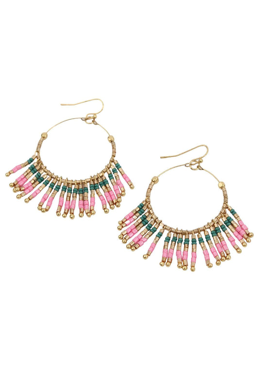 Pink & Green Tassel Earrings