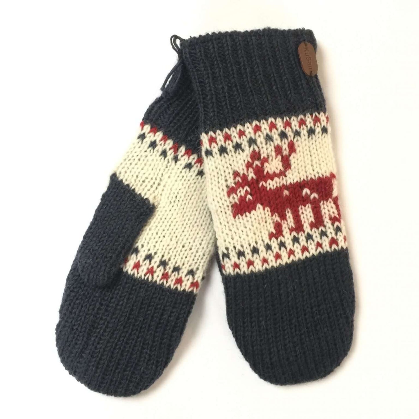 Mittens with Sherpa Lining Reindeer Navy
