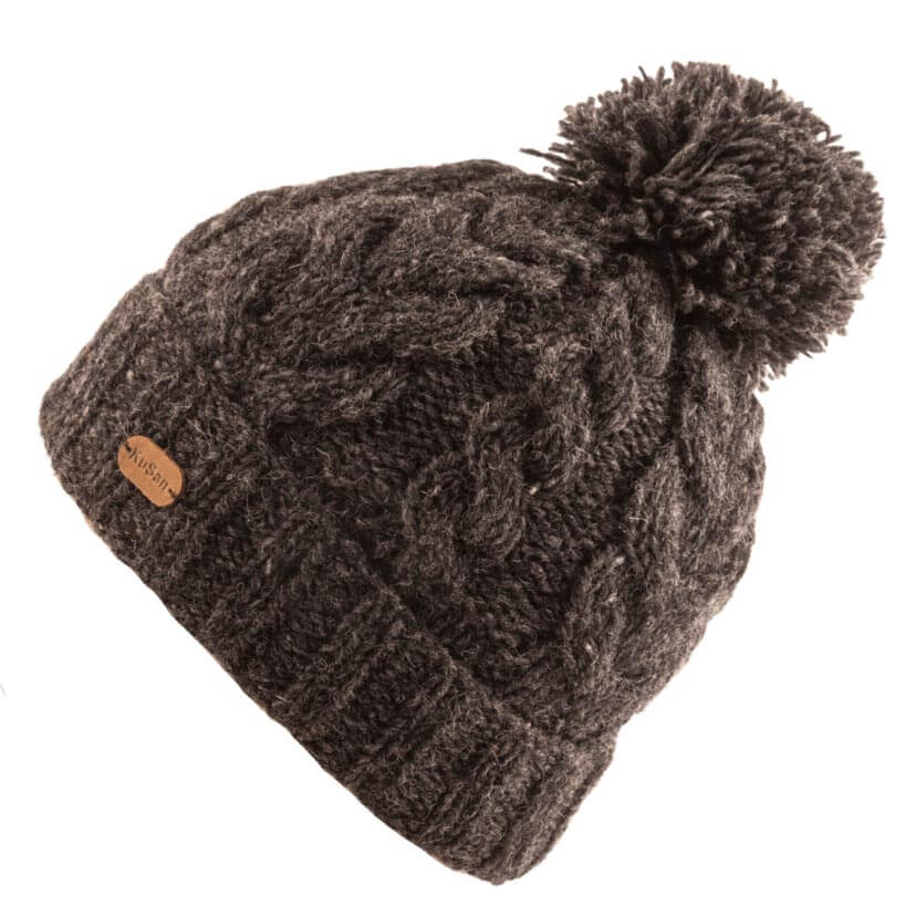 Bobble Hat Cable Turn Up Charcoal
