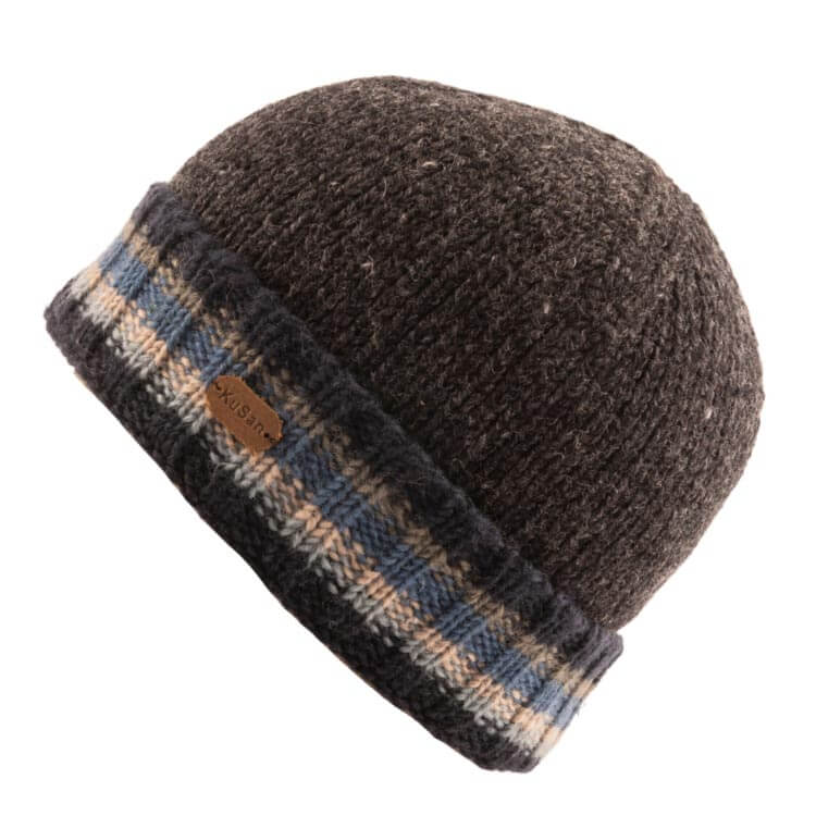 Beanie Pull On with Turn Up Blue Charcoal