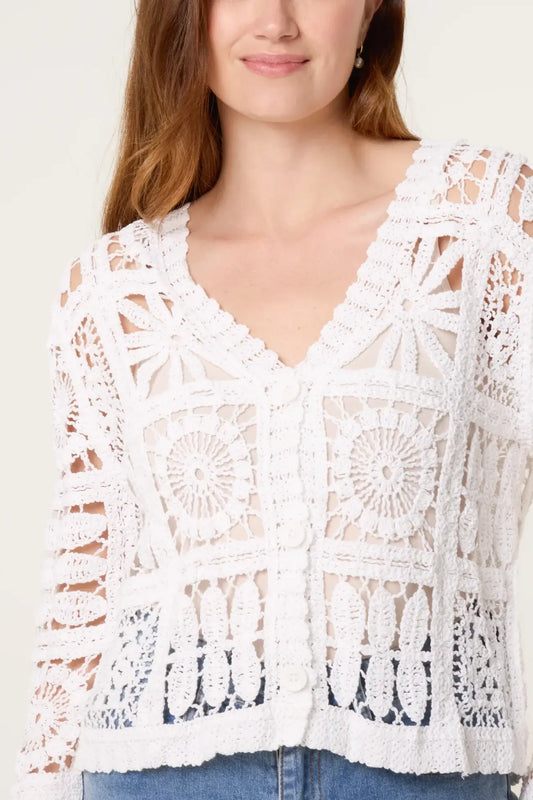 Patchwork Crochet V-Neck Cardigan