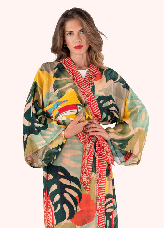 Powder Design Kimono Gown - Exotic Leaves