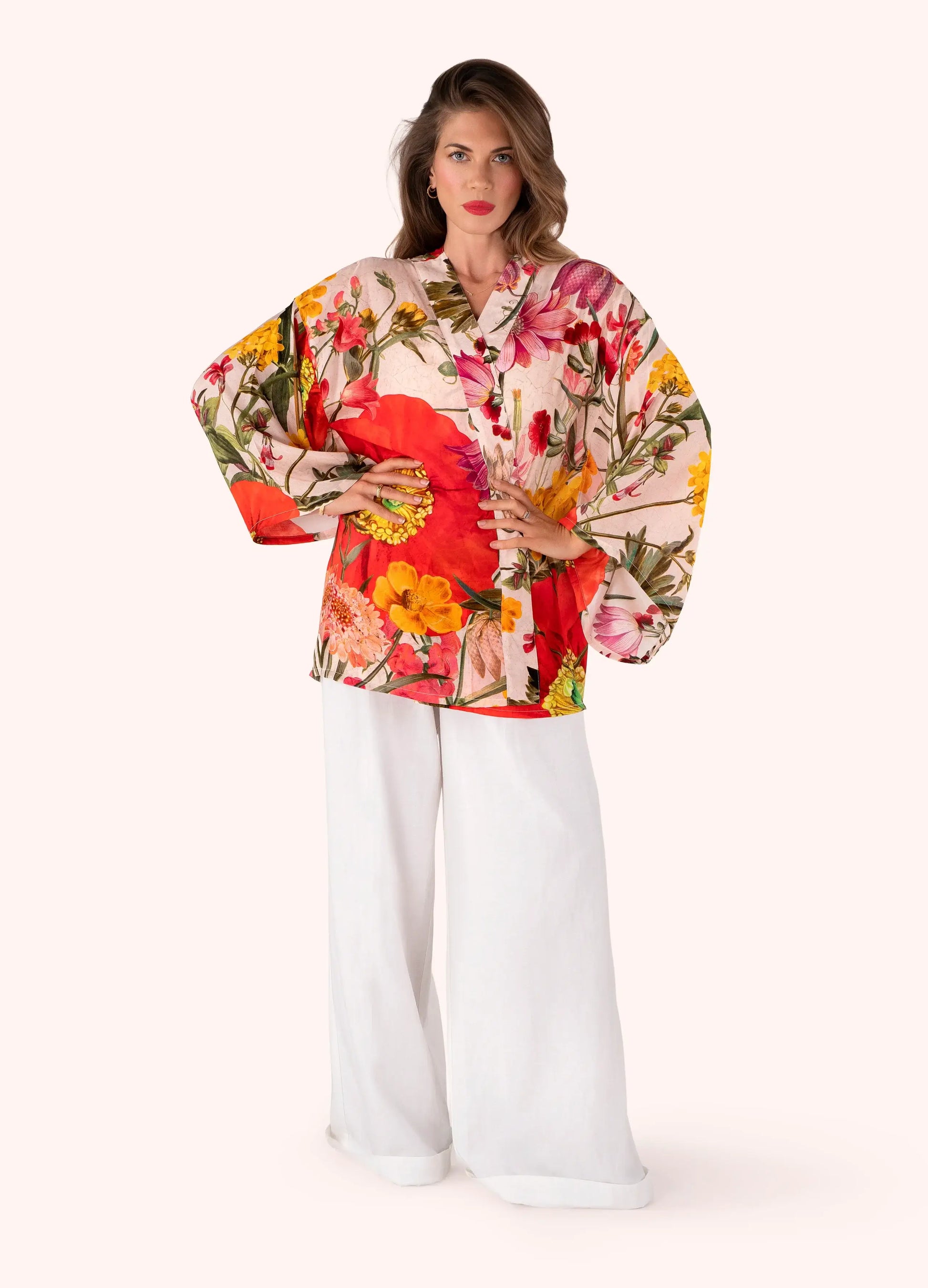 Powder Design Kimono Jacket - Fine Flowers in Cream