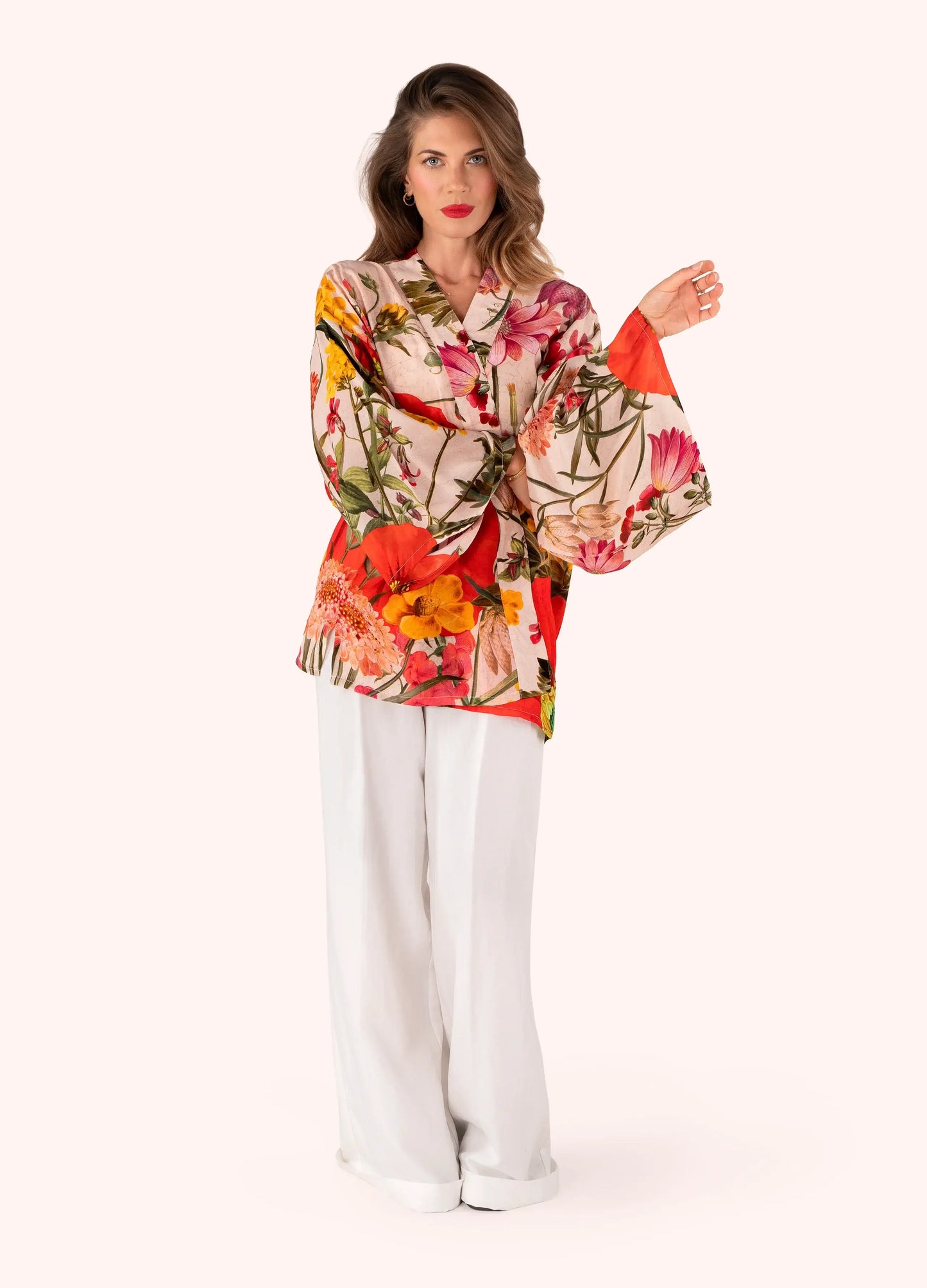 Powder Design Kimono Jacket - Fine Flowers in Cream