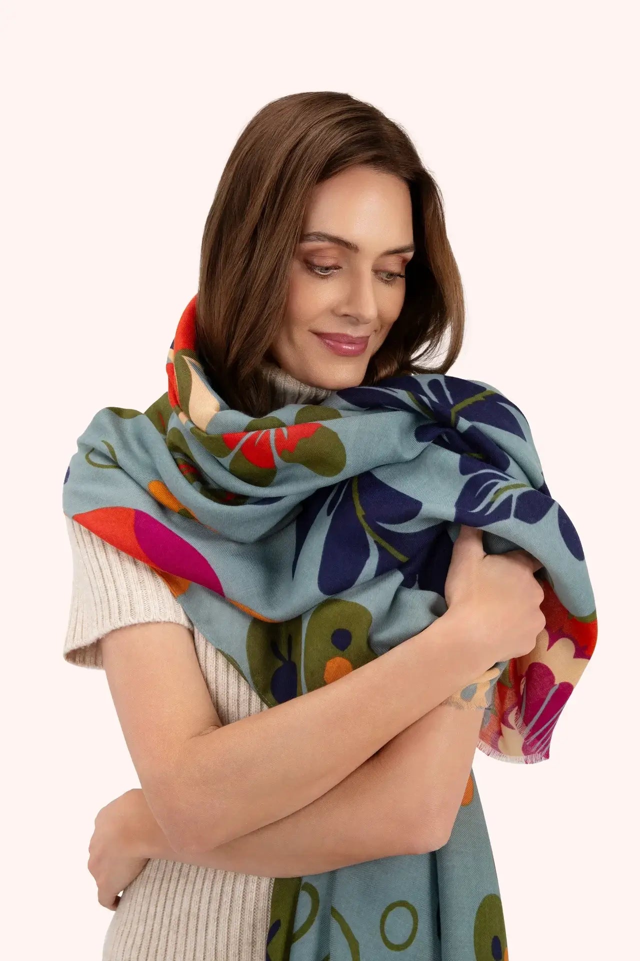 Powder Design Print Scarf - Folk Floral, Winter Ice