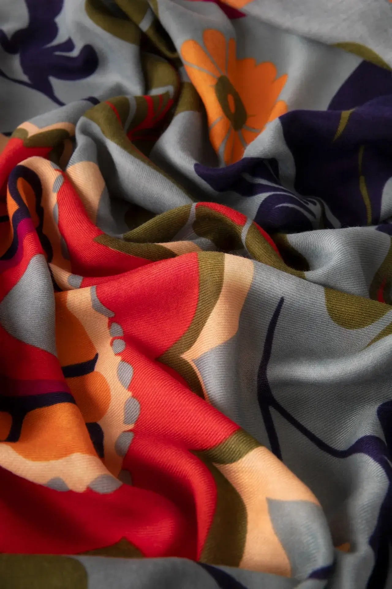 Powder Design Print Scarf - Folk Floral, Winter Ice