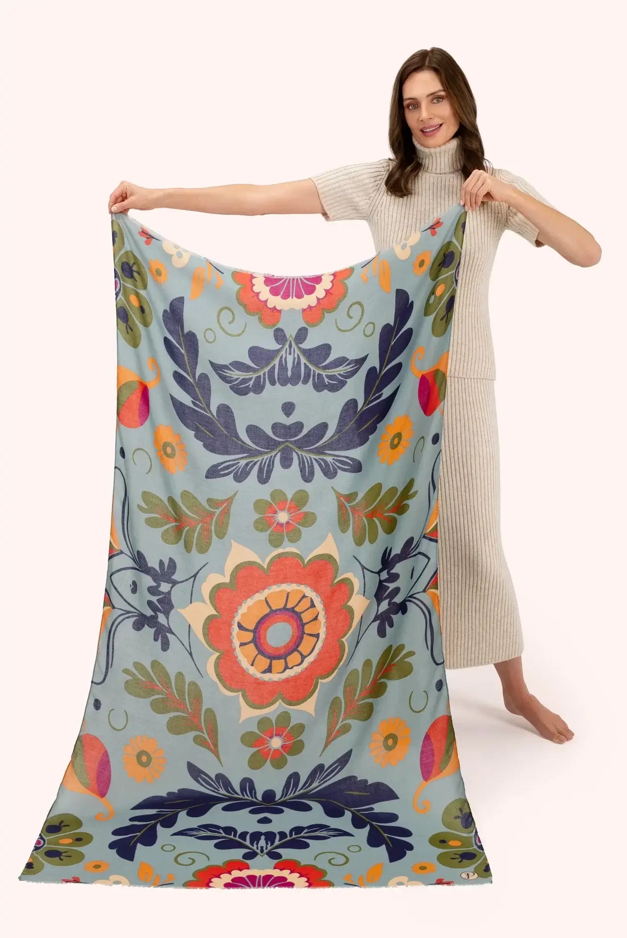 Powder Design Print Scarf - Folk Floral, Winter Ice