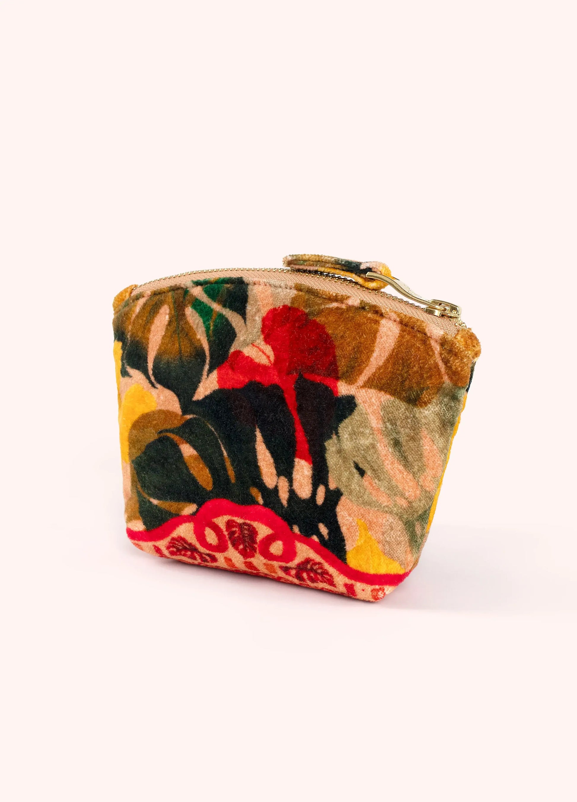 Powder Design Printed Velvet Mini Pouch - Exotic Leaves