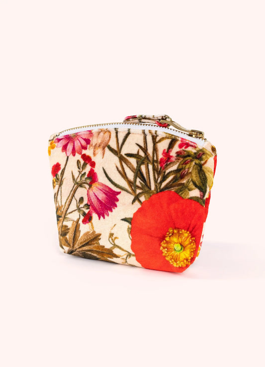 Powder Design Printed Velvet Mini Pouch - Fine Flowers, Cream