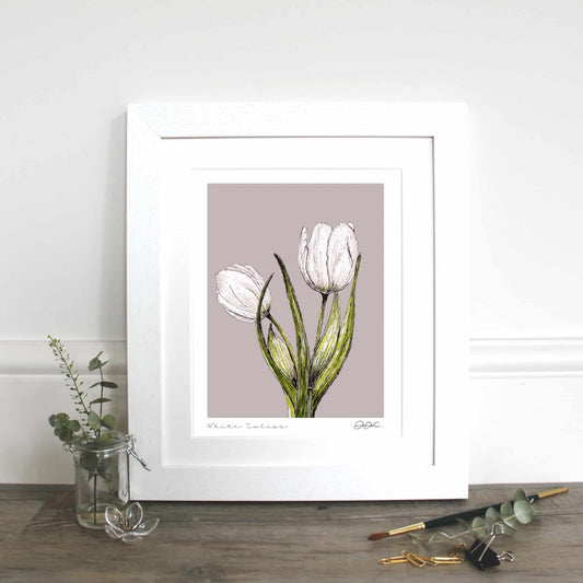 White Tulips 10×12″ Mounted Fine Art Print