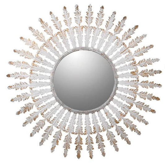 Distressed Round Feather Mirror with Golden Edge