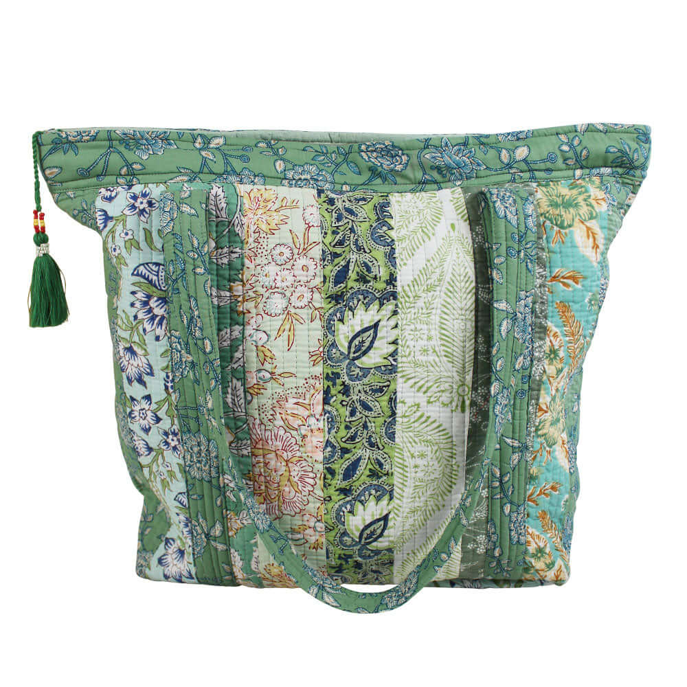 Powellcraft - Green Mixed Fabric Print Quilted Tote Bag