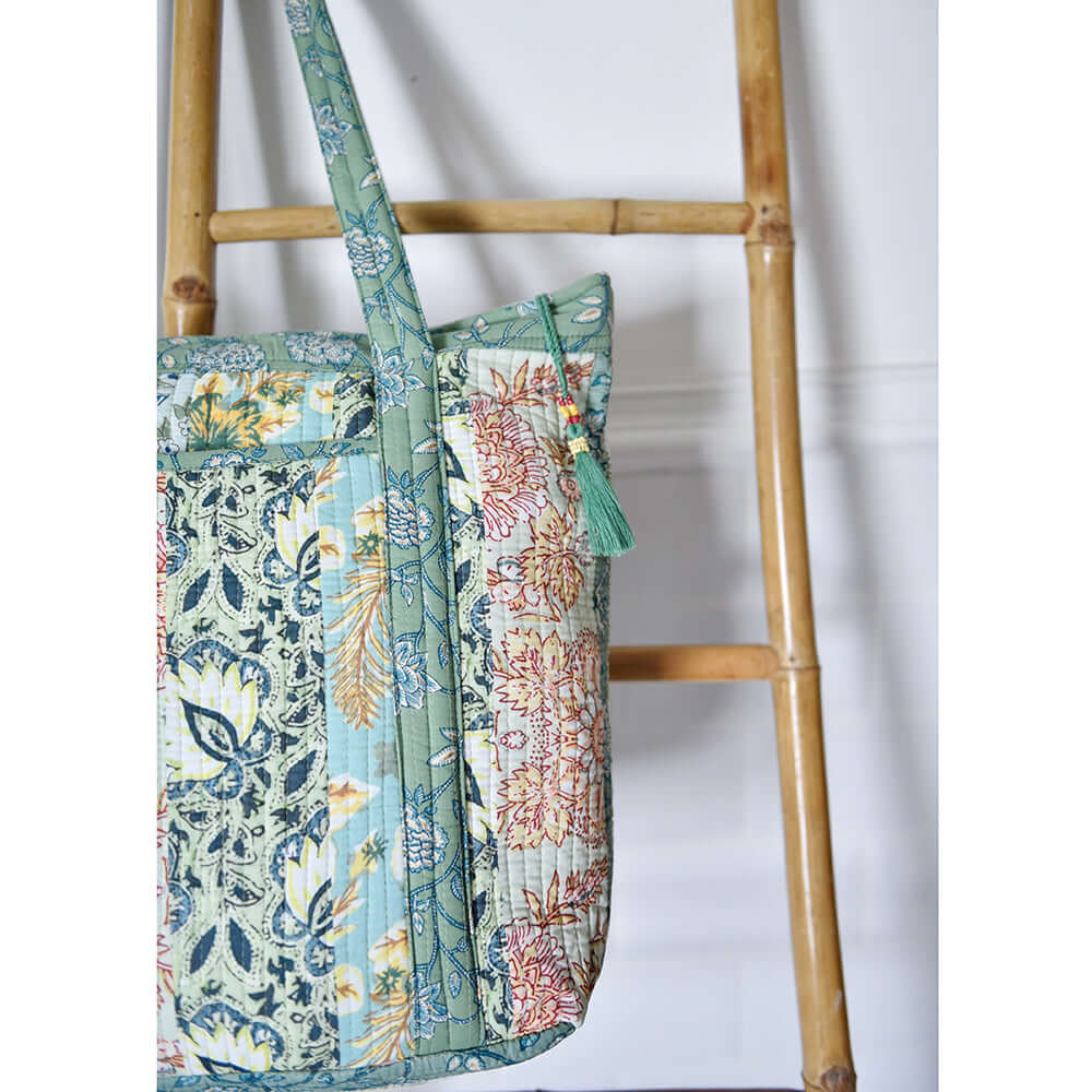 Powellcraft - Green Mixed Fabric Print Quilted Tote Bag