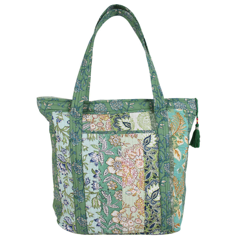 Powellcraft - Green Mixed Fabric Print Quilted Tote Bag