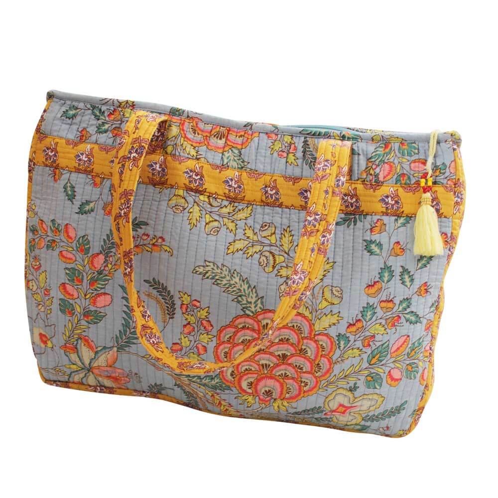 Powellcraft - Grey, Coral and Mustard Quilted Tote Bag With Zip