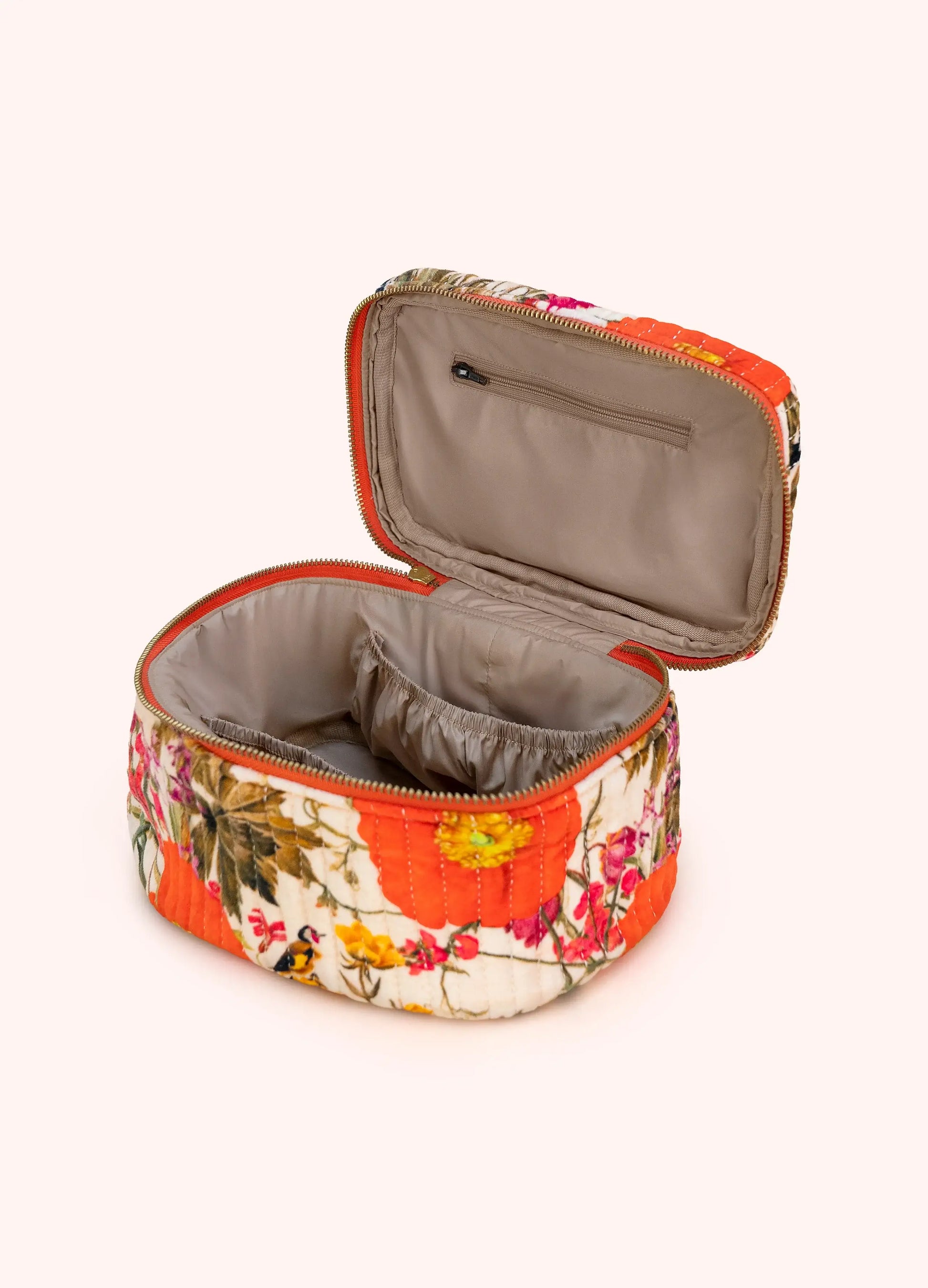 Powder Design Quilted Velvet Vanity Case - Fine Flowers, Cream