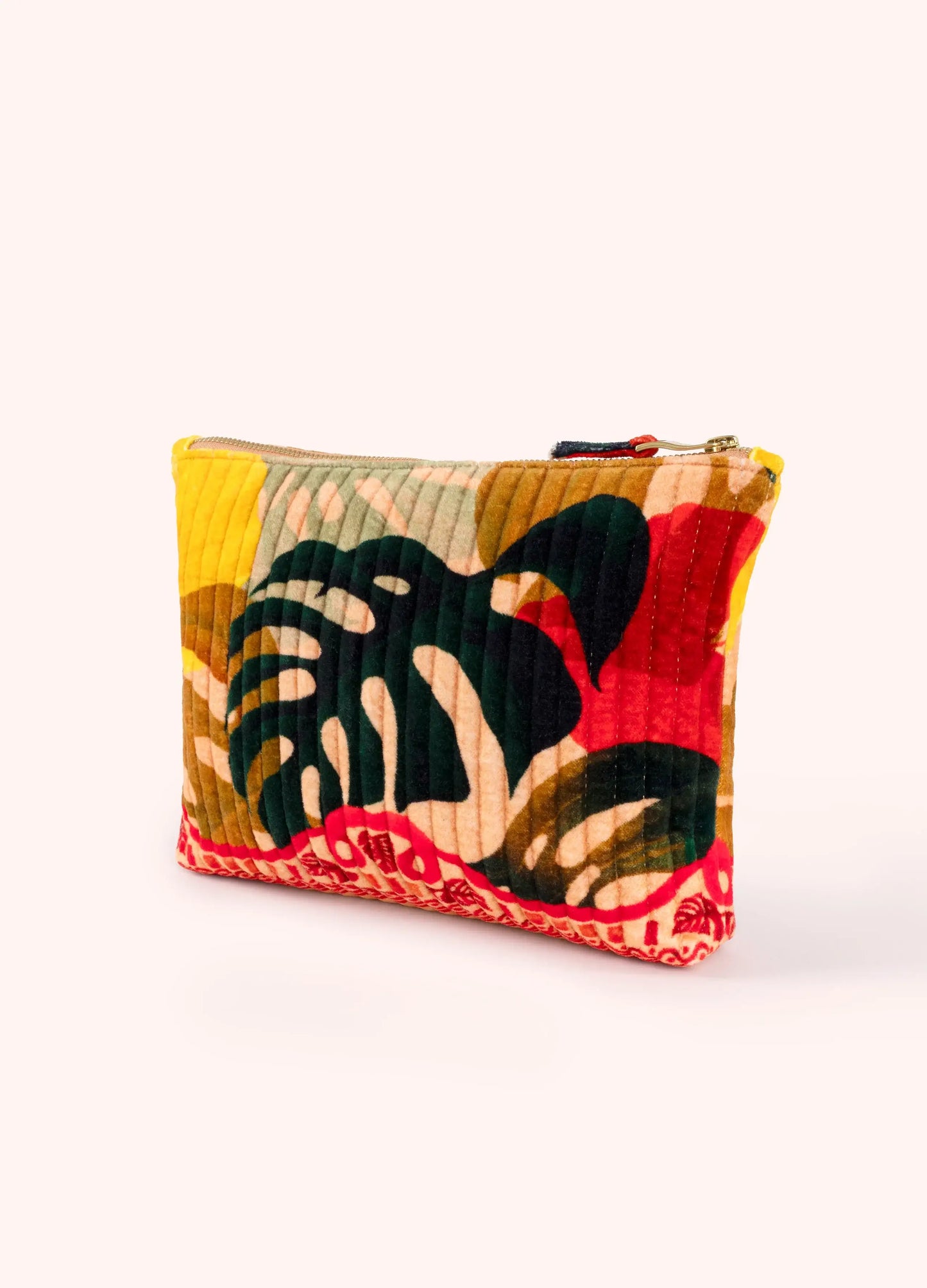 Powder Design Quilted Velvet Zip Pouch - Exotic leaves