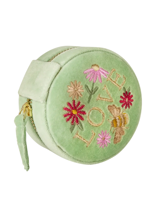 Powder Design Round Velvet Jewellery Box - Love in a Meadow - Mint