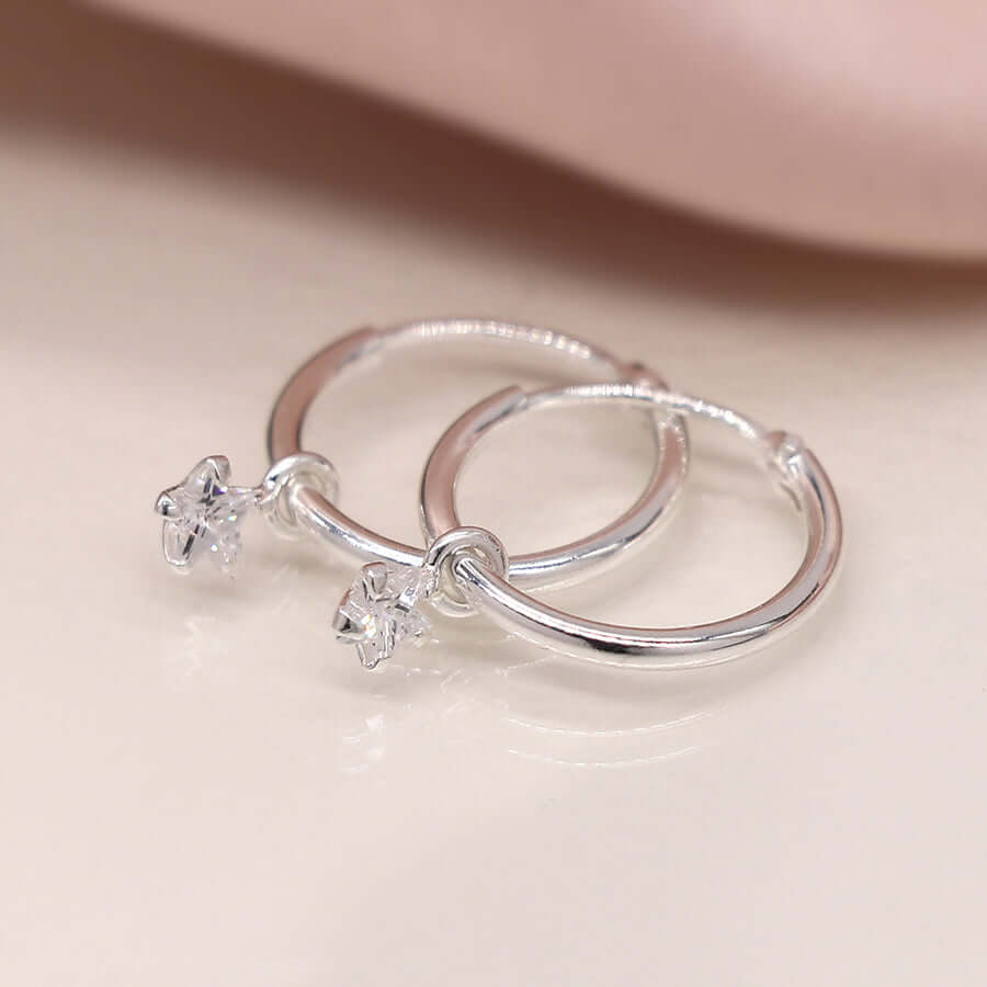 POM925 - Sterling silver creole hoop earrings with cz stars