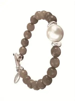 Elasticated Beaded Bracelet with Pearl and T-Bar