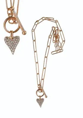 Crystal Detail Heart Necklace with T-Bar Fastenning - Gold