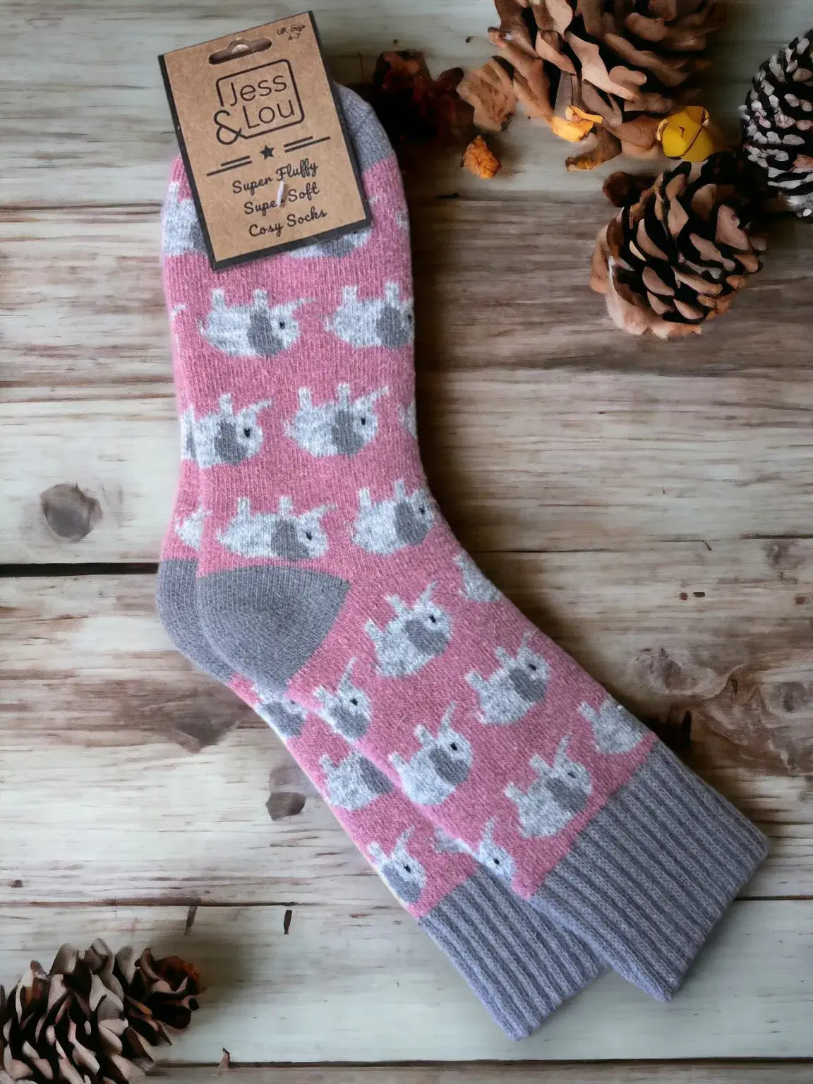 Jess & Lou - Exquisite Elephants Ribbed Black Socks
