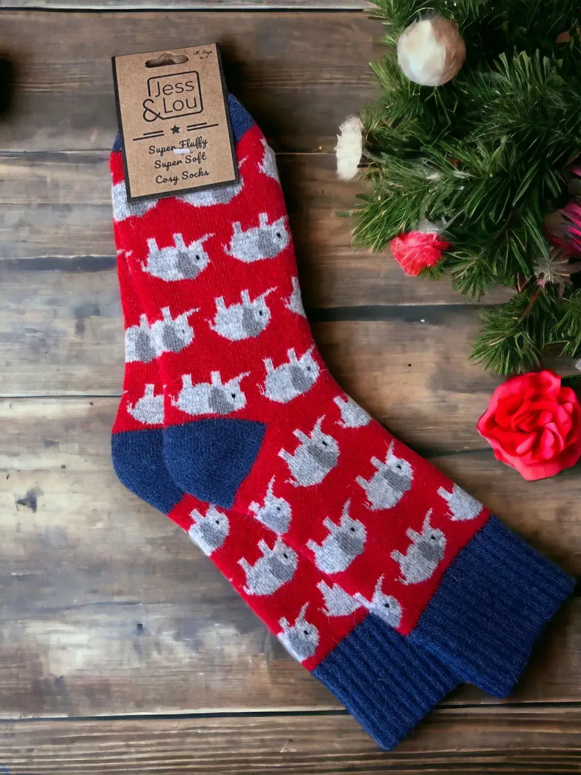 Jess & Lou - Exquisite Elephants Ribbed Black Socks