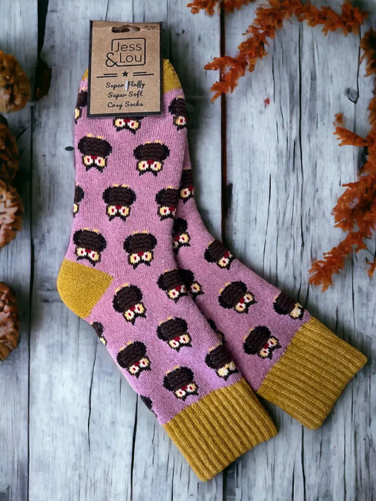 Jess & Lou - Opulent Owls Ribbed Black Socks