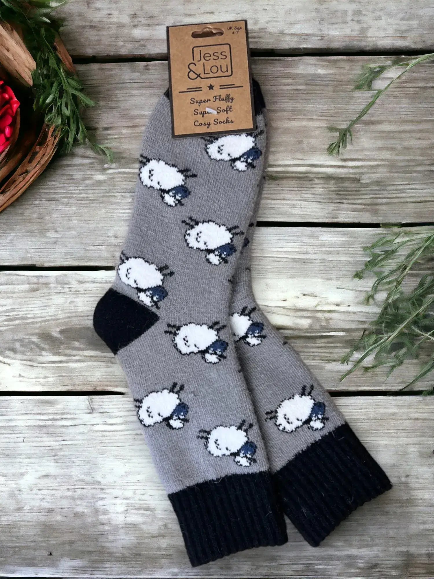 Jess & Lou - Shaggy Sheep Ribbed Cosy Socks Grey