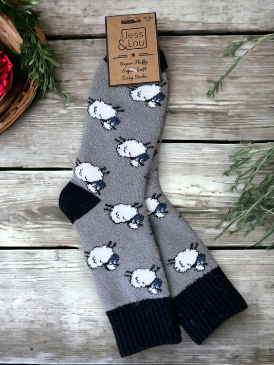 Jess & Lou - Shaggy Sheep Ribbed Cosy Socks Grey