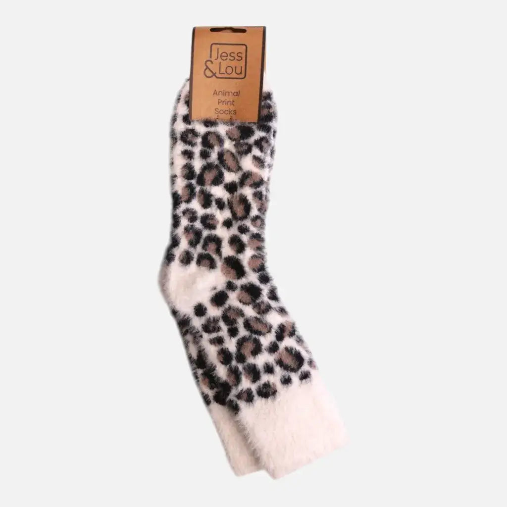 Jess & Lou - Fluffy Leopard Print Socks