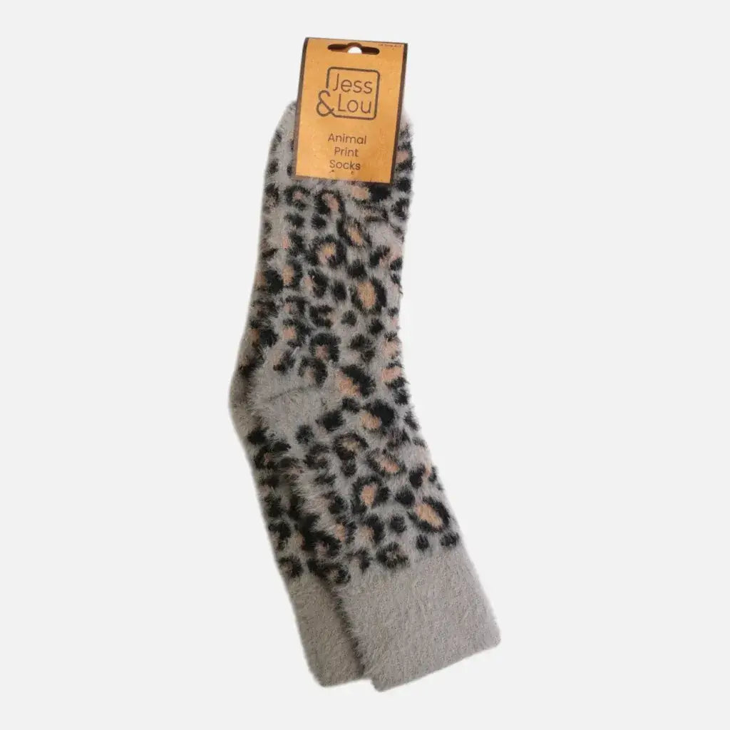 Jess & Lou - Fluffy Leopard Print Socks