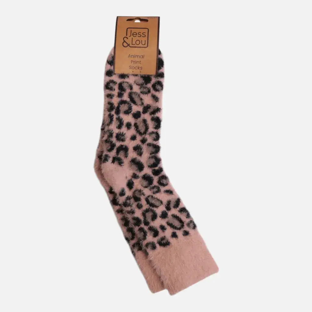Jess & Lou - Fluffy Leopard Print Socks